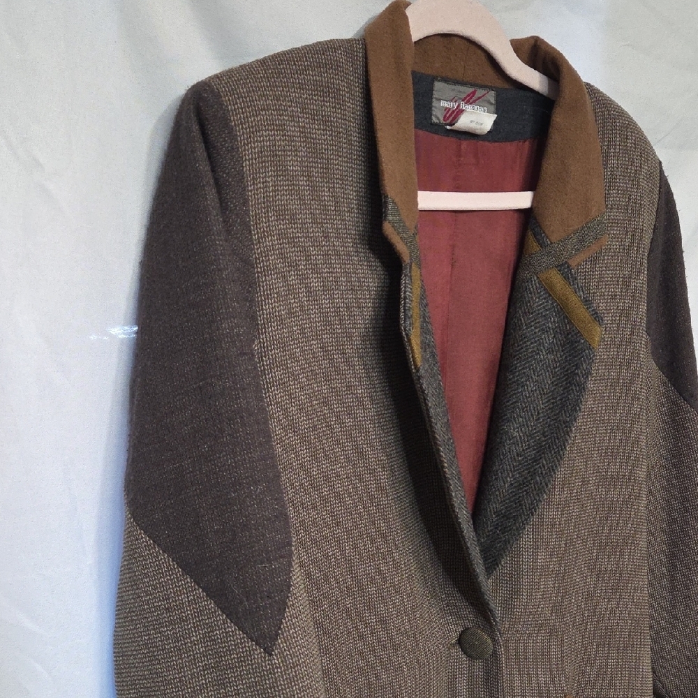 Mary Flanagan Wearable Art Brown Trench Coat with Tan Accents. Med - Picture 2 of 13